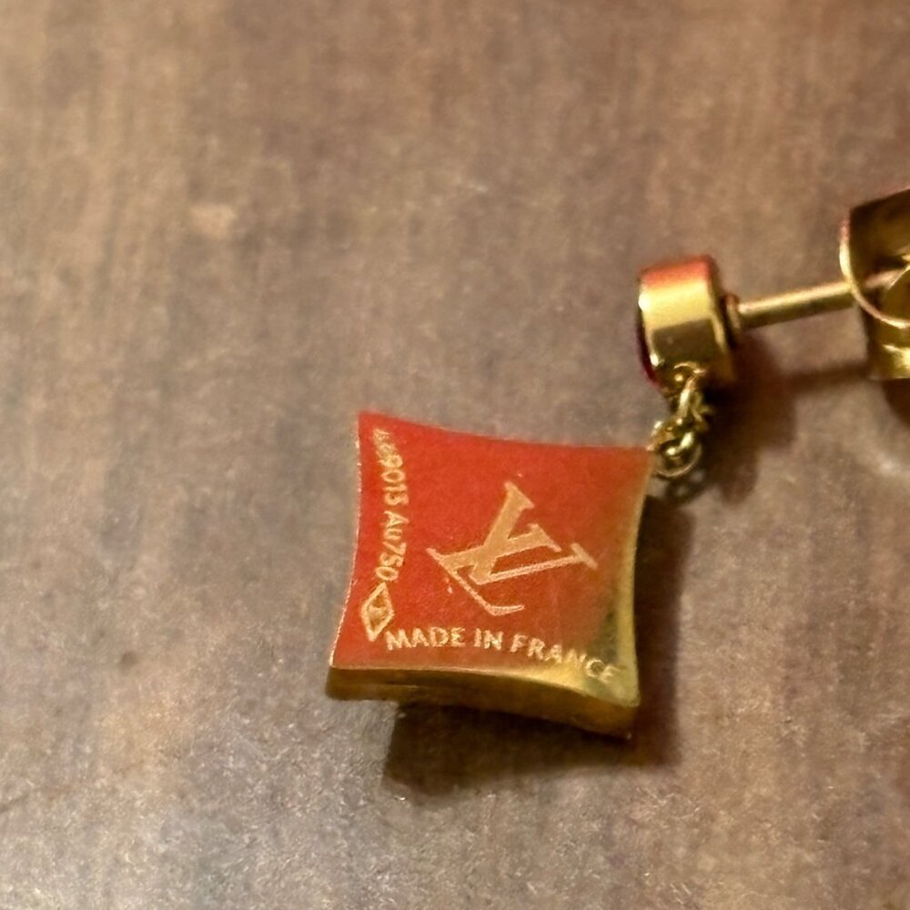 Louis Vuitton 18k Gold & Enamel Flower Drop Earrings Stamped Made In France - Picture 5 of 7